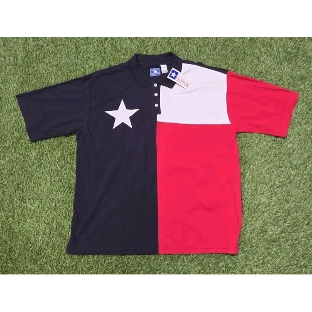 NWT Vintage Texas Flag Polo Shirt 3XL Big Man Lone Star‎ State Cotton Colorblock